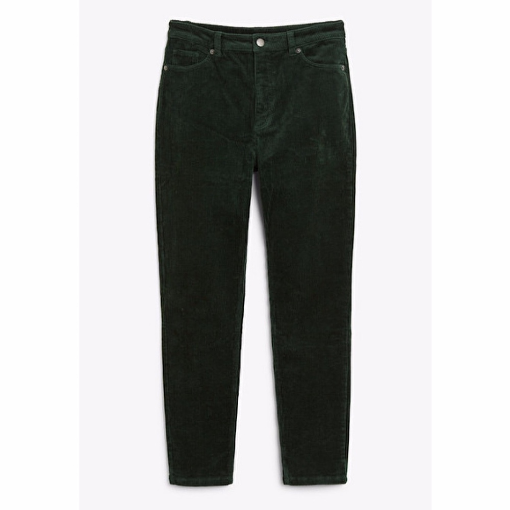 Monki Slim fit corduroy trousers forest green